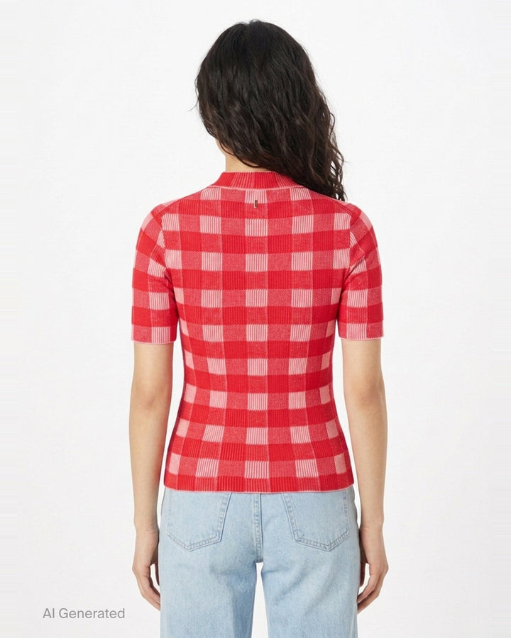 Short Sleeve Gingham Knit Sweater | AMI | Club21 - back