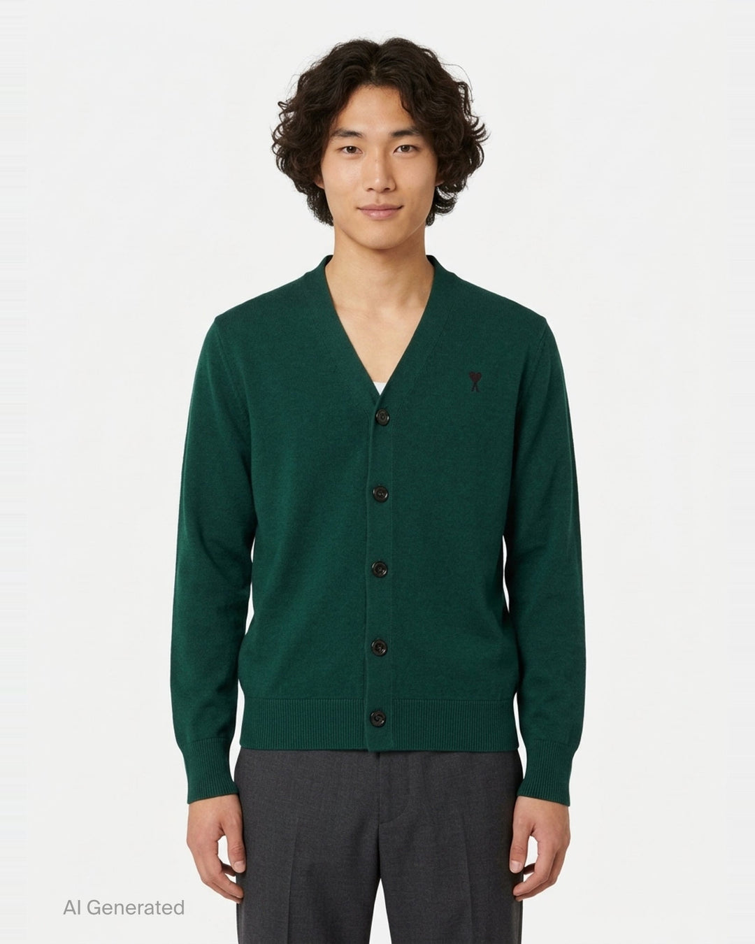 AMI Alexandre Matiussi camel V-neck cardigan with dark tonal button fastening and Ami de Cœur logo embroidery on the chest - front