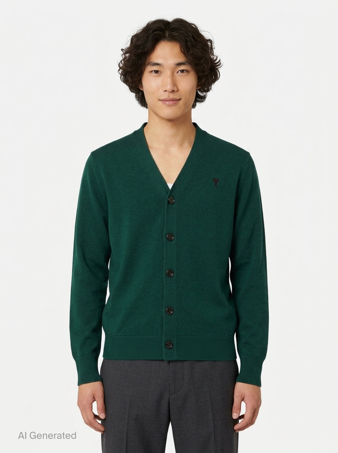 AMI Alexandre Matiussi camel V-neck cardigan with dark tonal button fastening and Ami de Cœur logo embroidery on the chest - front