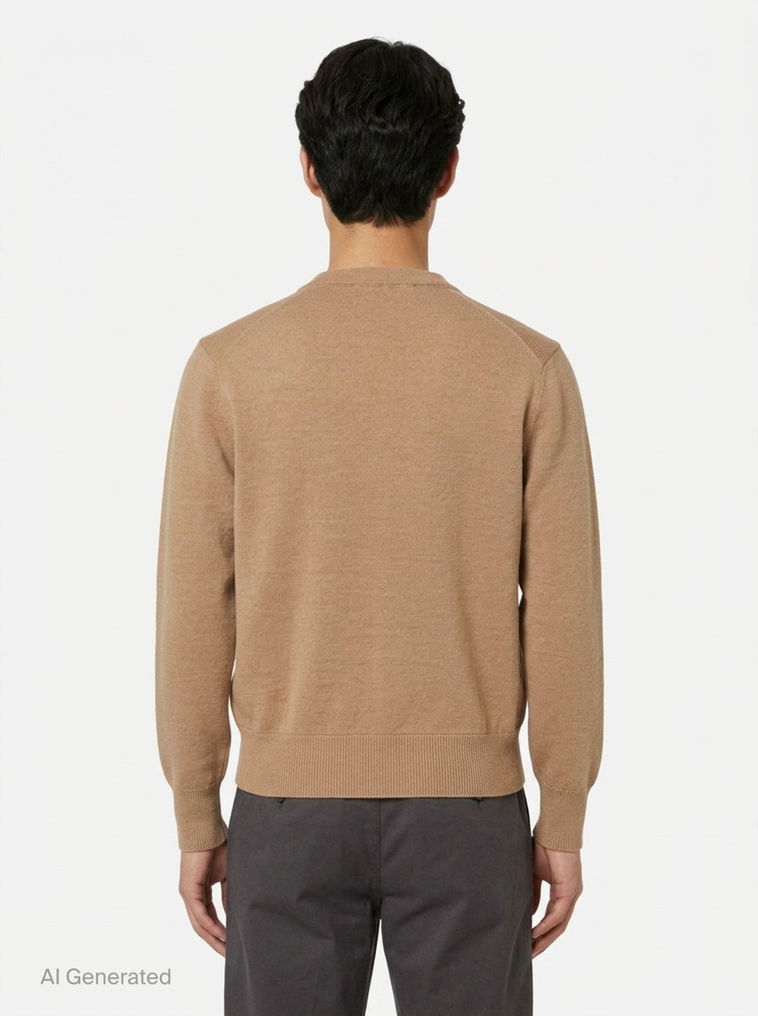 AMI Alexandre Matiussi camel V-neck cardigan with dark tonal button fastening and Ami de Cœur logo embroidery on the chest - back