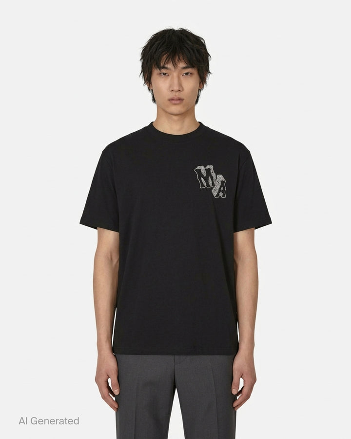 Amiri black short-sleeve tee with crystal-embellished MA block letter logo on the chest - front