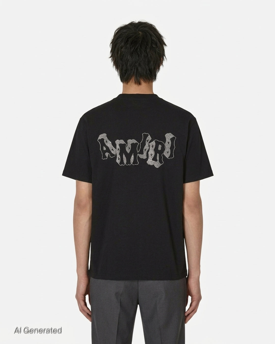 Amiri black short-sleeve tee with crystal-embellished MA block letter logo on the chest - back