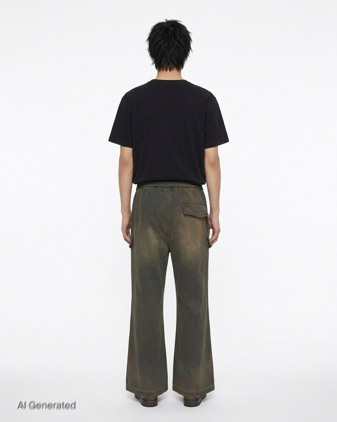 Amiri faded olive cotton cargo pants with flap pockets, strap details and snap-button flared hems - back