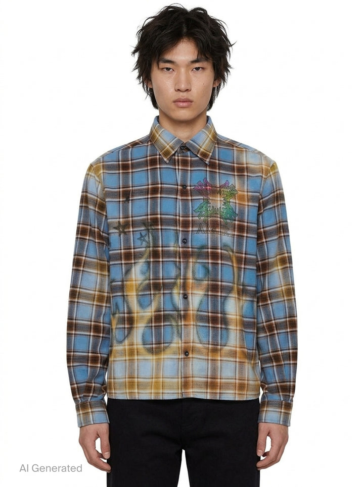 Quad Bleached Flannel Long Sleeve Shirt | Amiri | Club21 - front