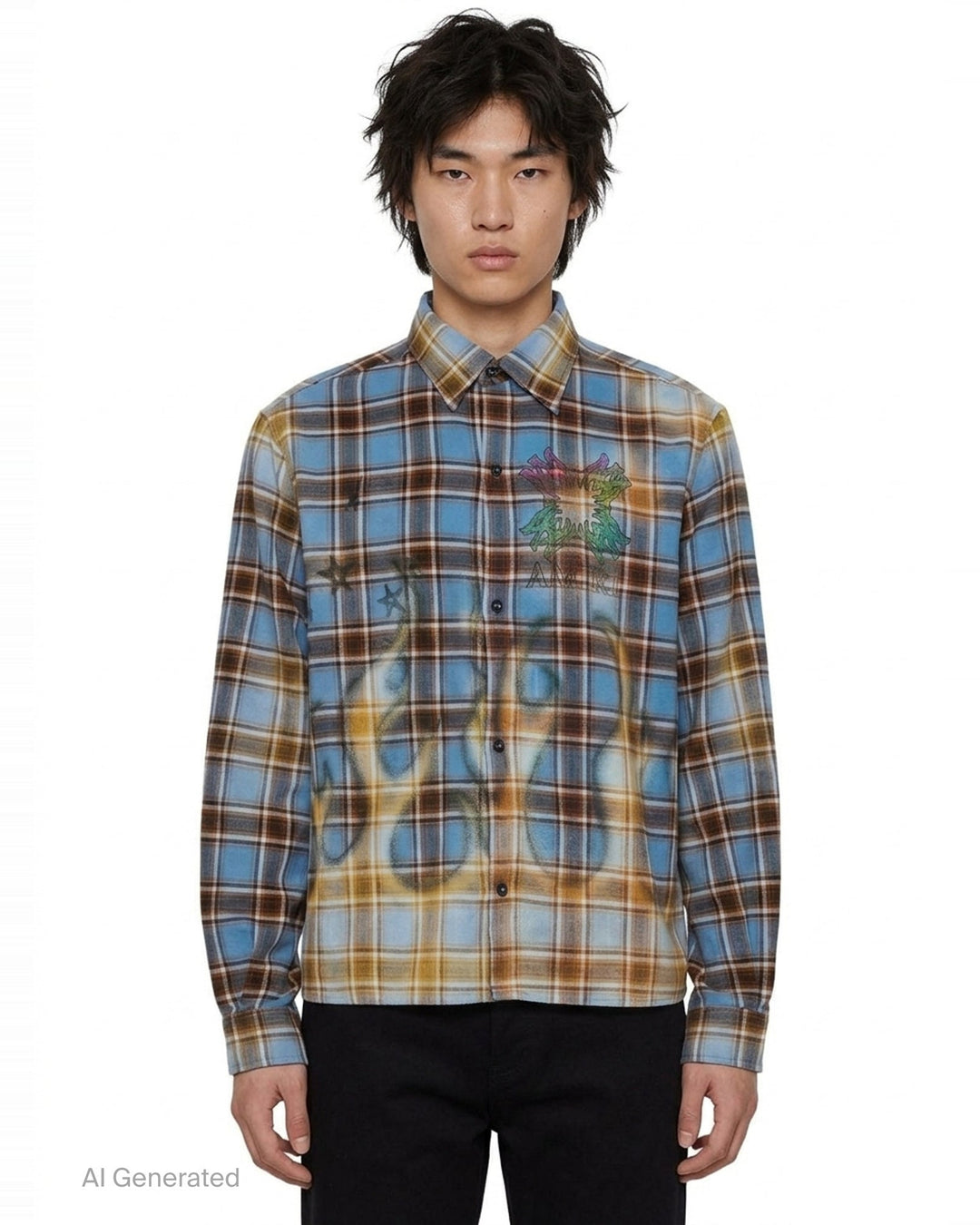 Quad Bleached Flannel Long Sleeve Shirt | Amiri | Club21 - front