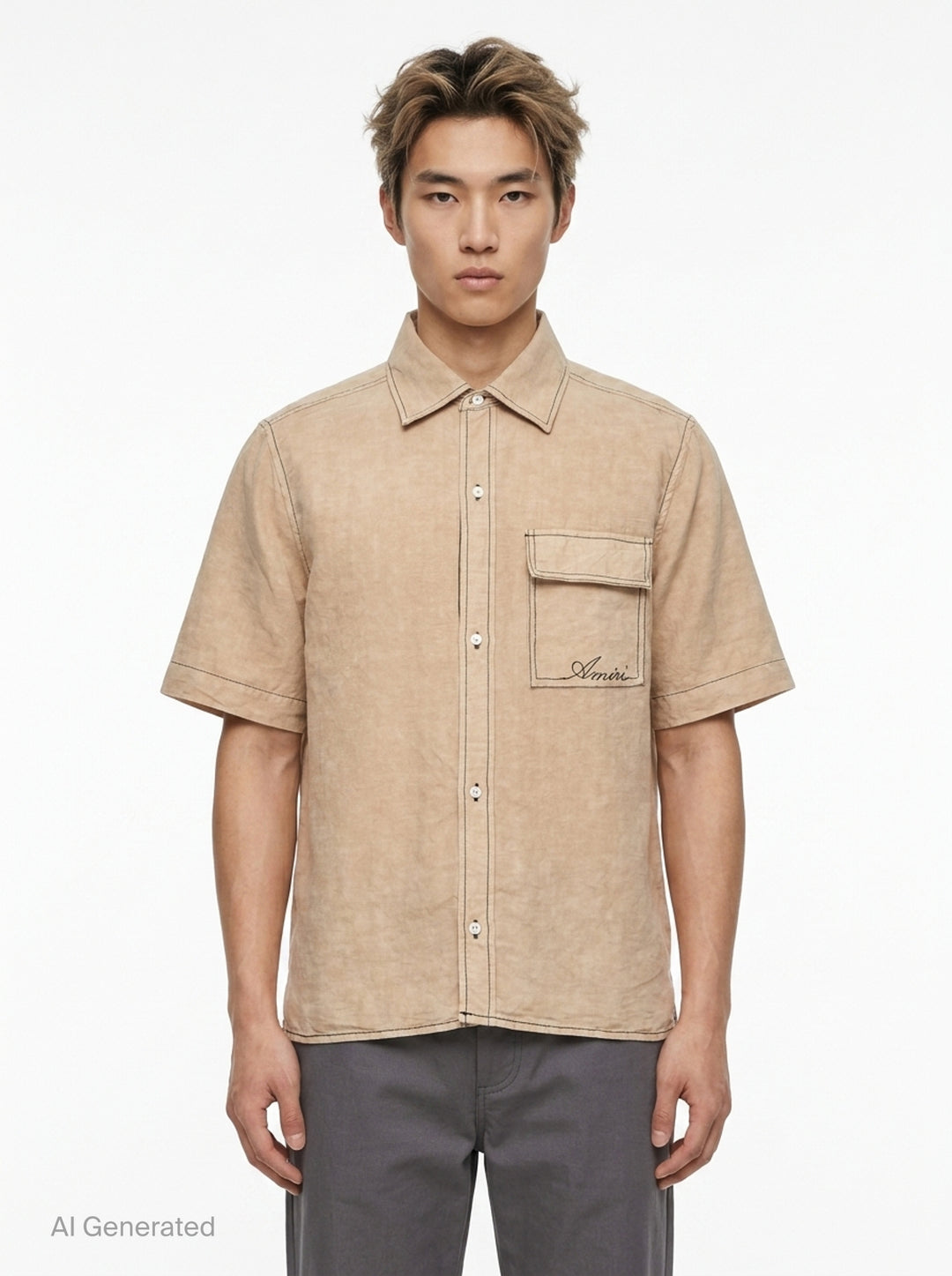 Script Linen Short Sleeve Shirt | Amiri | Club21 - front