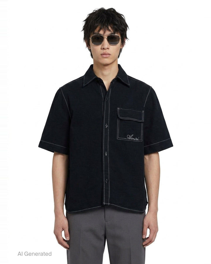 Script Linen Short Sleeve Shirt | Amiri | Club21 - front