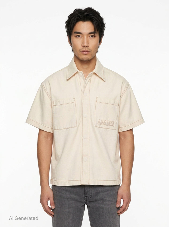 Short Sleeve Denim Shirt | Amiri | Club21 - front