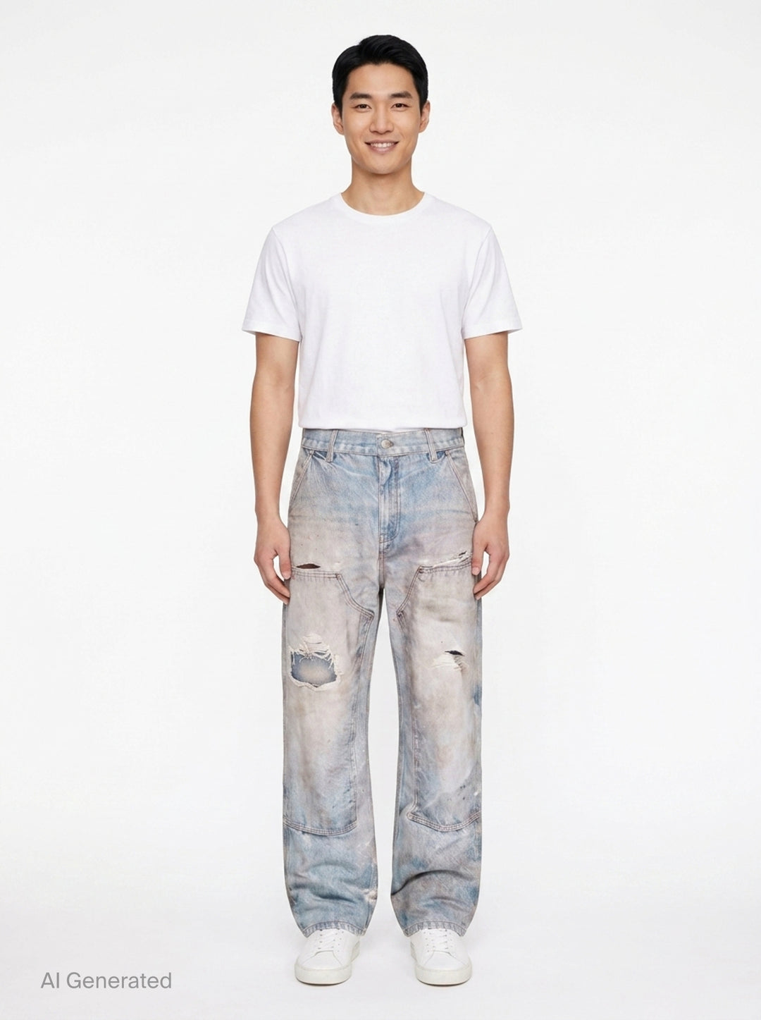 Distressed Trompe-l'Œil Carpenter Jeans | Andersson Bell | Club21 - front