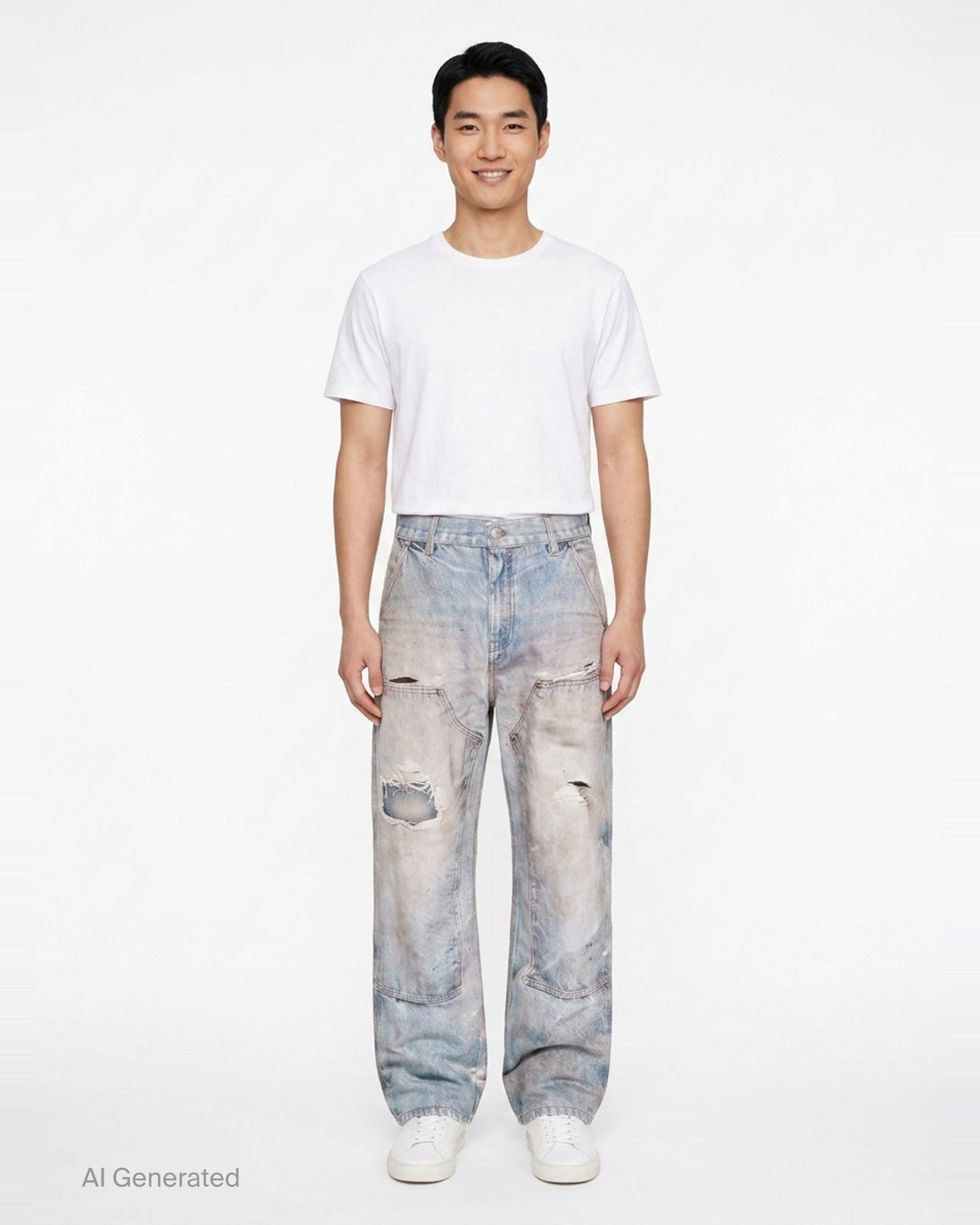 Distressed Trompe-l'Œil Carpenter Jeans | Andersson Bell | Club21 - front