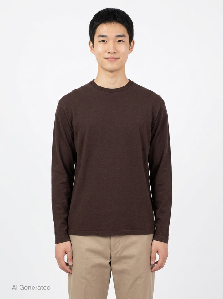 Brushed Organic Cotton Long Sleeve Tee | Auralee | Club21 - front