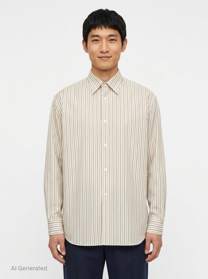 Cotton Silk Stripe Long Sleeve Shirt | Auralee | Club21 - front