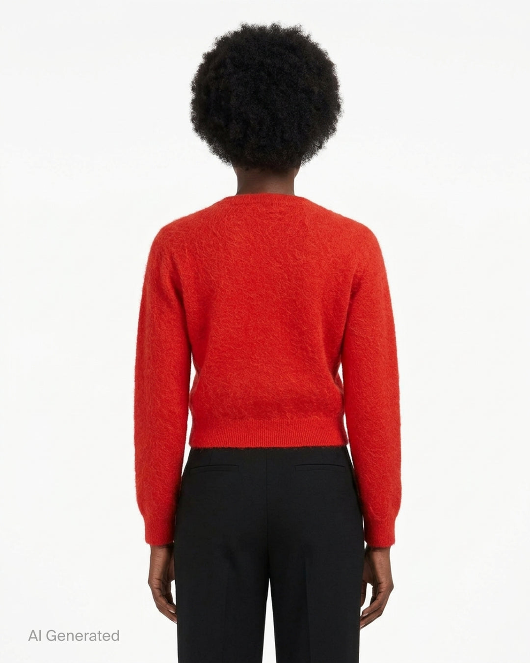 Auralee red garment-dyed baby alpaca fur cardigan with crew neckline and black button front - back