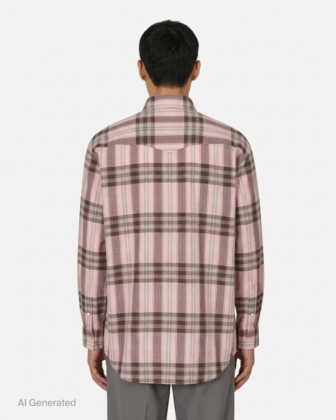Auralee High Twist Cotton Silk Check long sleeve shirt in blue and red plaid with snap buttons and twin flap chest pockets - back