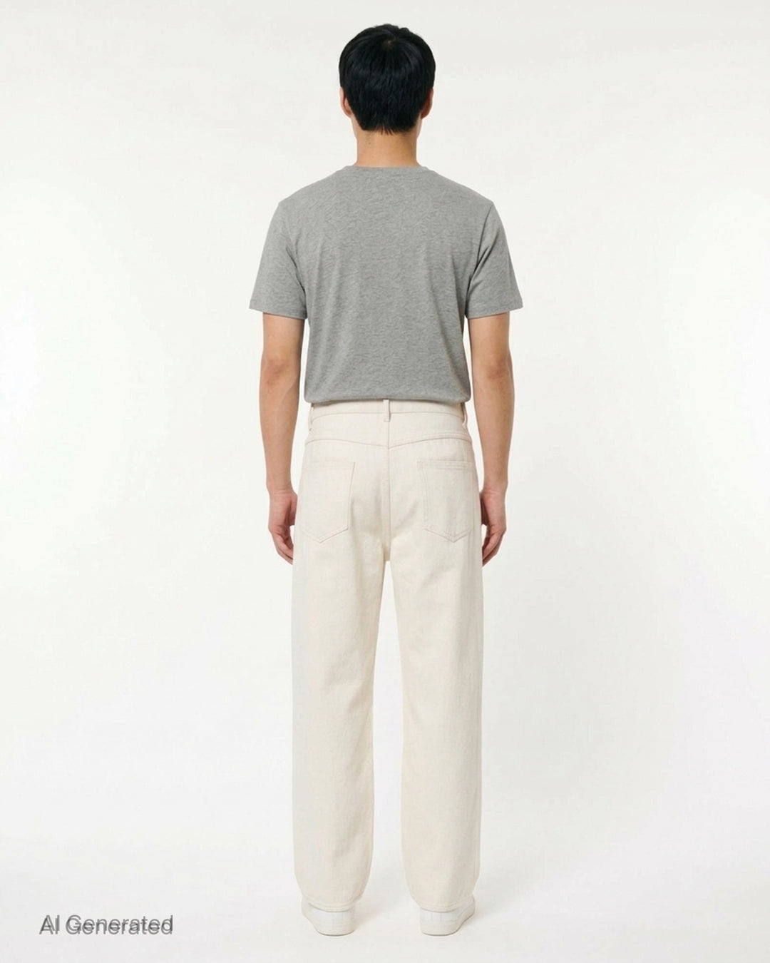 Auralee silk nep denim five-pocket wide pants in flecked dark indigo, shown front view - back