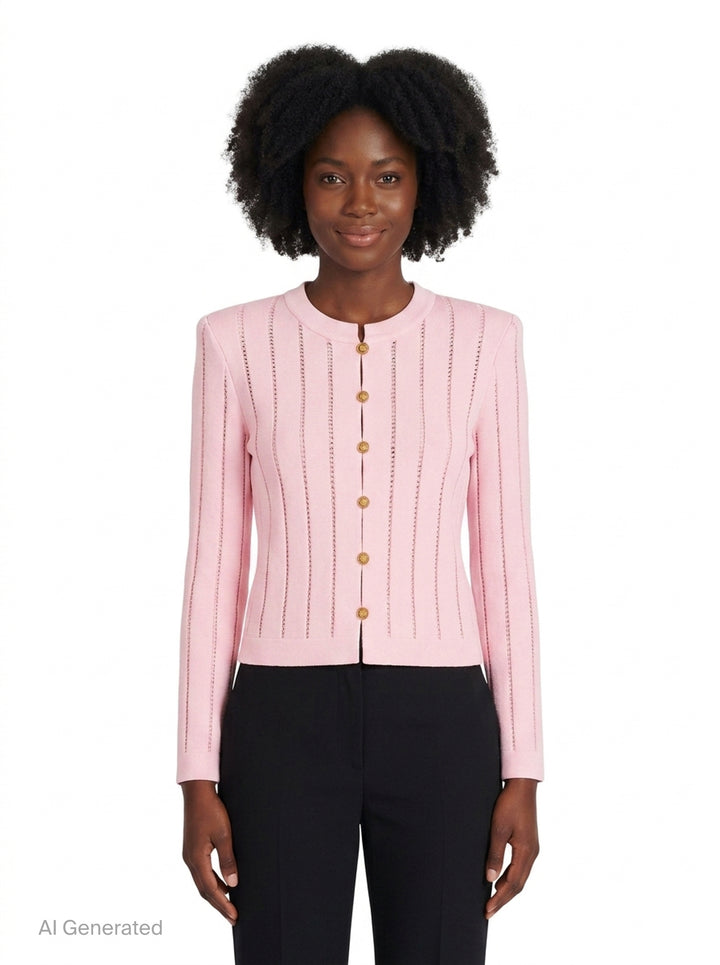 Buttoned Flèchage Knit Cardigan | Balmain | Club21 - front