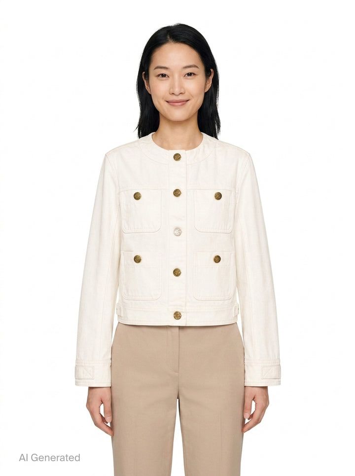 Four Pocket Round Collar Denim Jacket | Balmain | Club21 - front