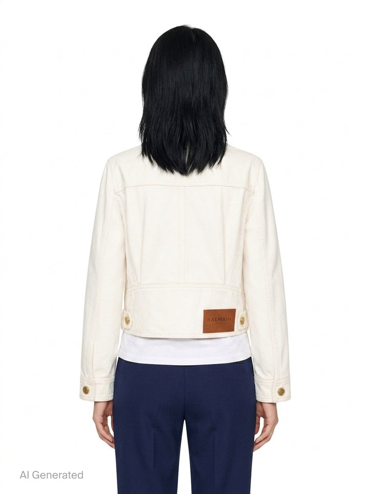 Four Pocket Round Collar Denim Jacket | Balmain | Club21 - back