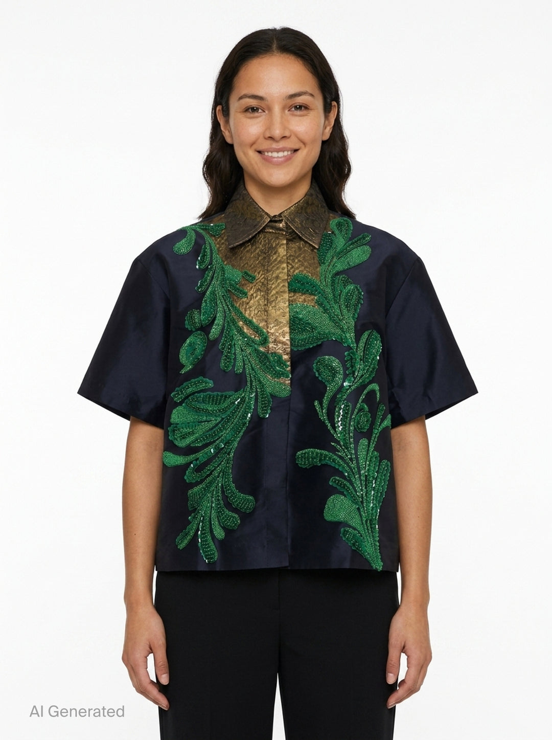 Embellished Taffeta Short Sleeve Blouse | Biyan | Club21 - front