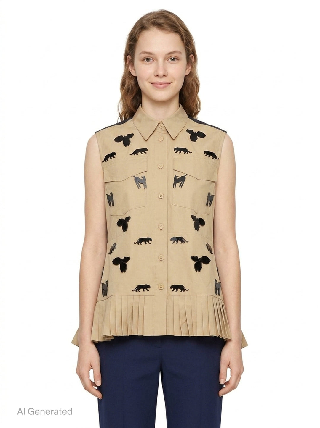 Printed Linen Sleeveless Vest | Biyan | Club21 - front