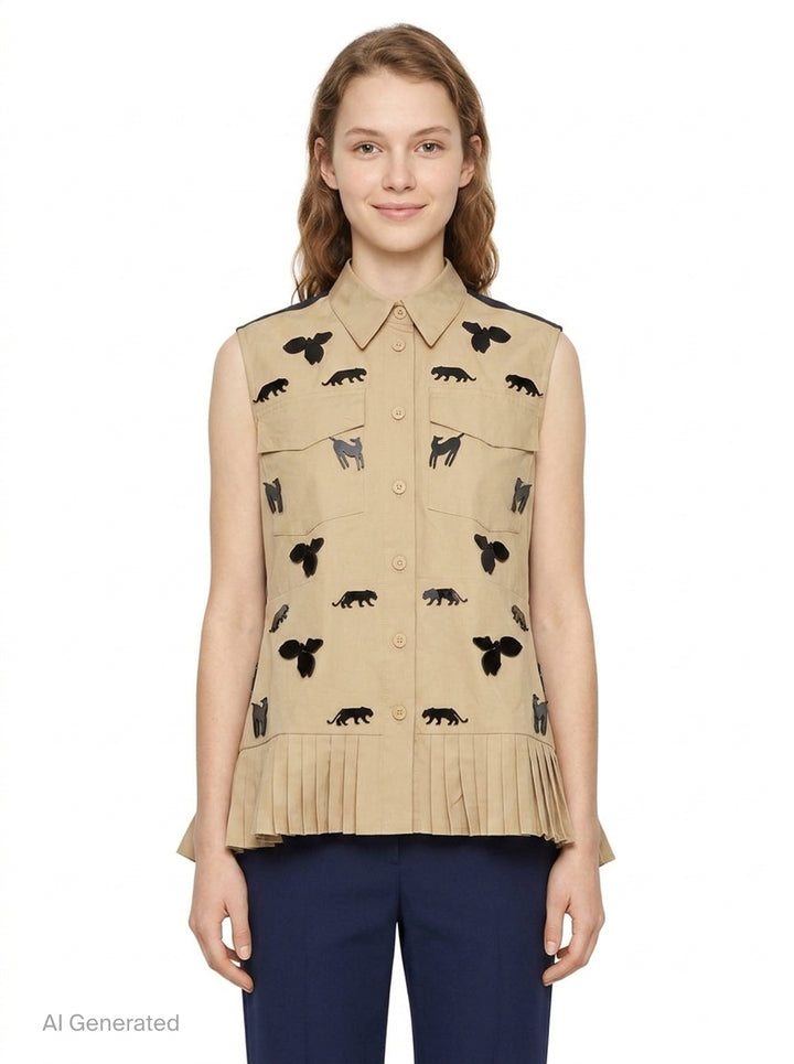 Printed Linen Sleeveless Vest | Biyan | Club21 - front