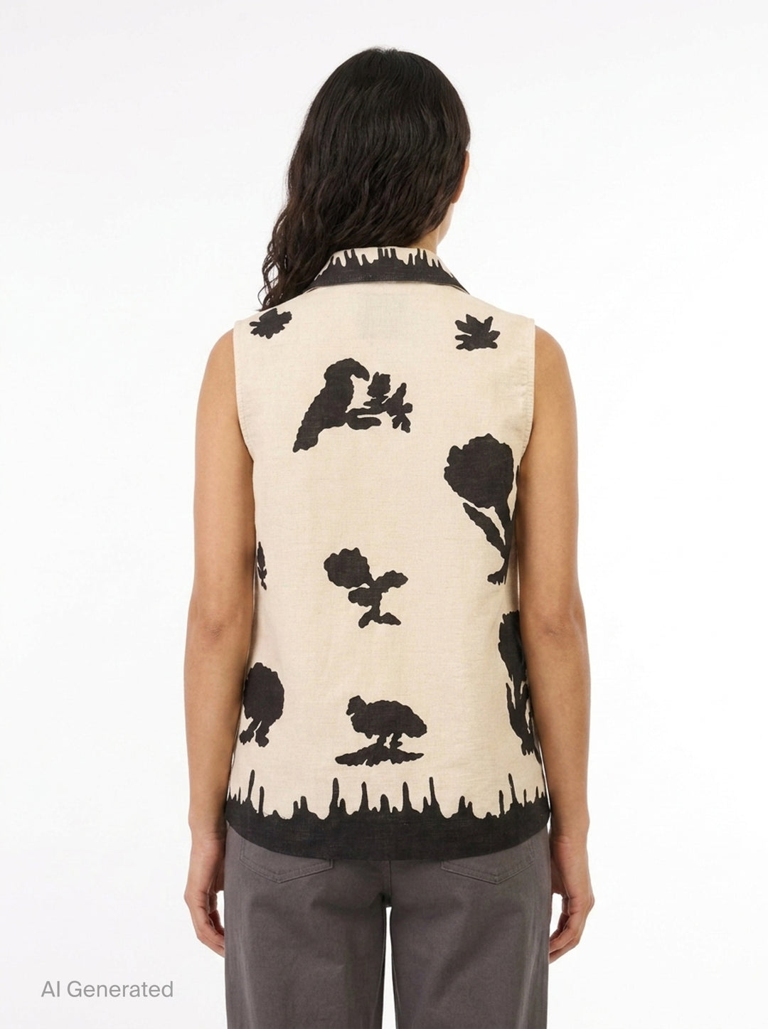 Printed Linen Sleeveless Vest | Biyan | Club21 - back