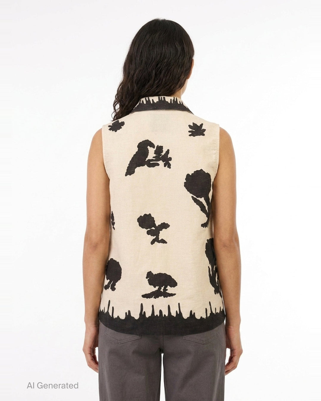 Printed Linen Sleeveless Vest | Biyan | Club21 - back
