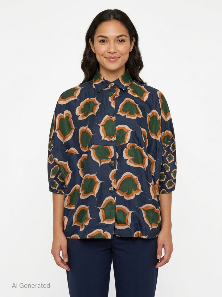 Silk Print Cape Blouse | Biyan | Club21 - front
