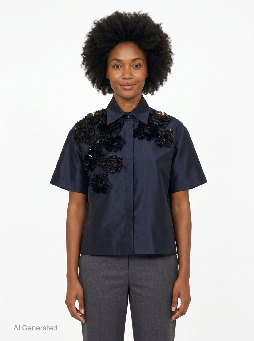 Taffeta Short Sleeve Embellished Shirt | Biyan | Club21 - front