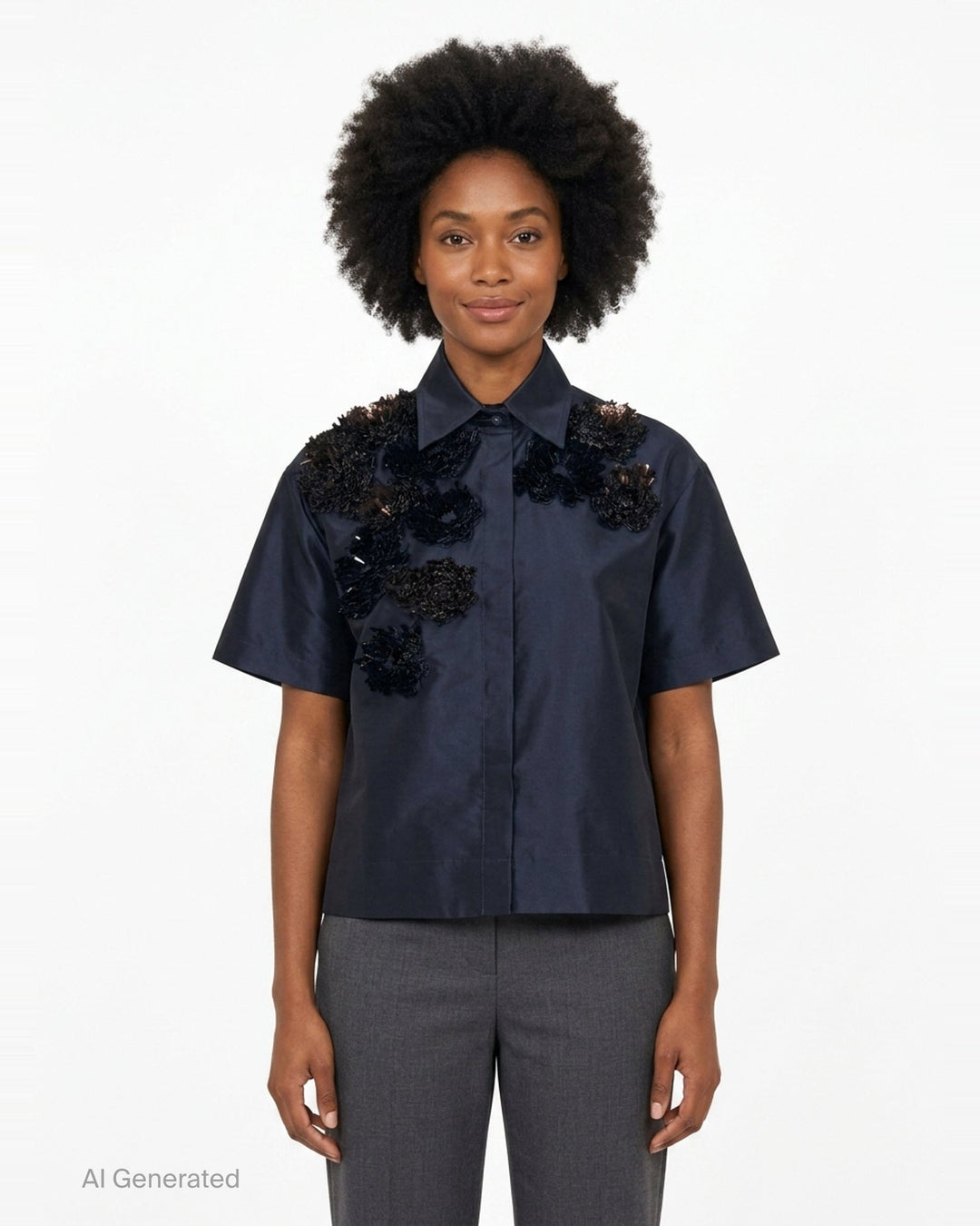 Taffeta Short Sleeve Embellished Shirt | Biyan | Club21 - front