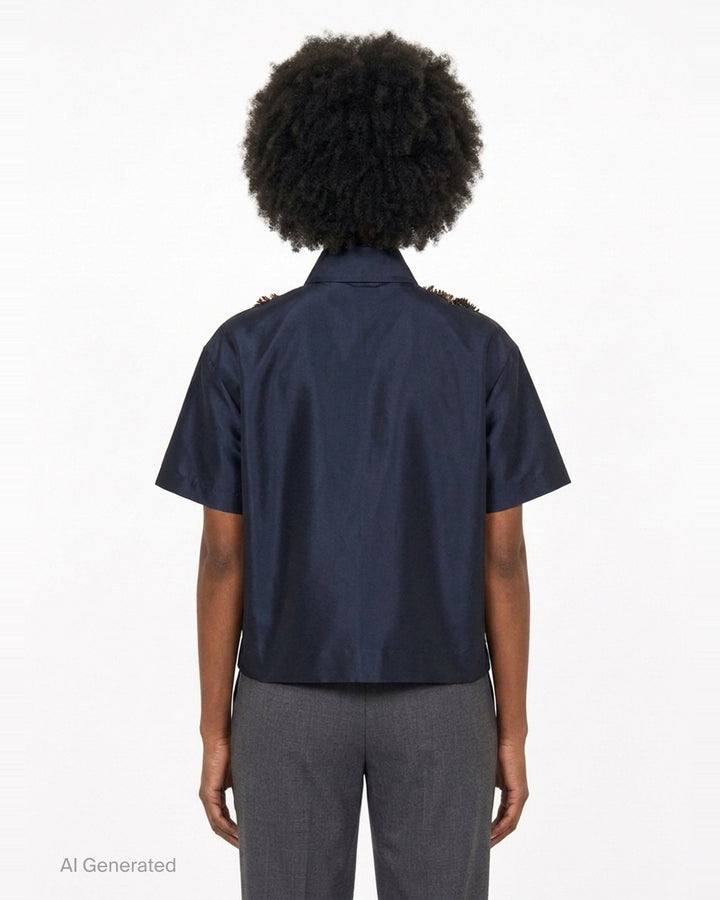 Taffeta Short Sleeve Embellished Shirt | Biyan | Club21 - back