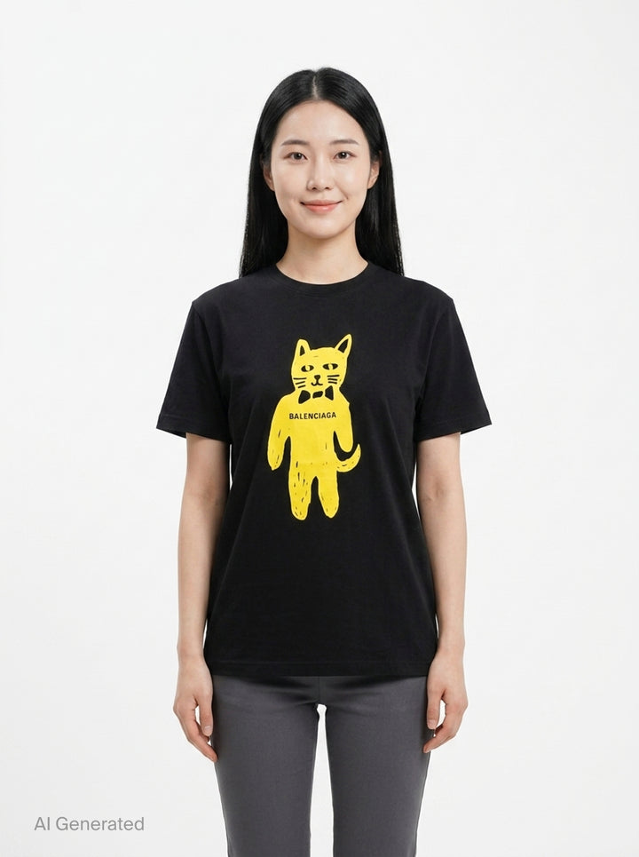 Balenciaga Cat Graphic Tee | Black Score | Club21 - front