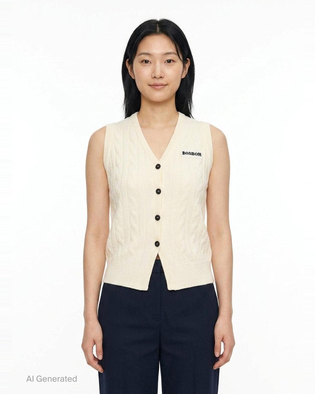 Cable Knit Cardigan Vest | Bonbom | Club21 - front