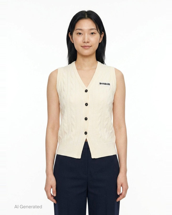 Cable Knit Cardigan Vest | Bonbom | Club21 - front