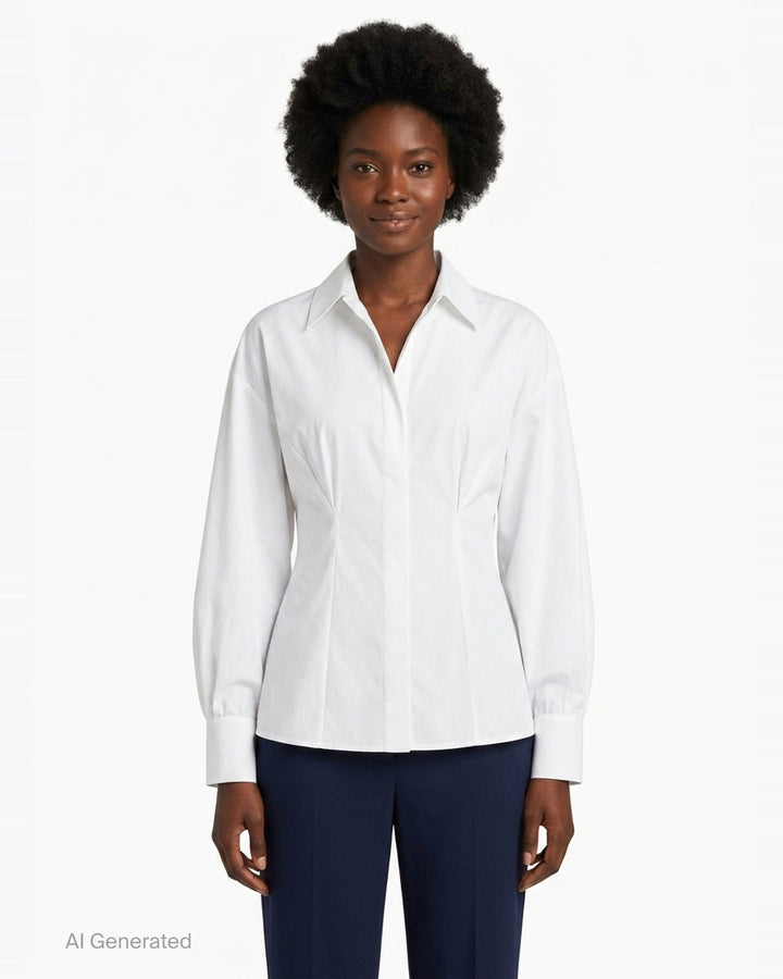 Fitted Waist Long Sleeve Collared Shirt | Carolina Herrera | Club21 - front