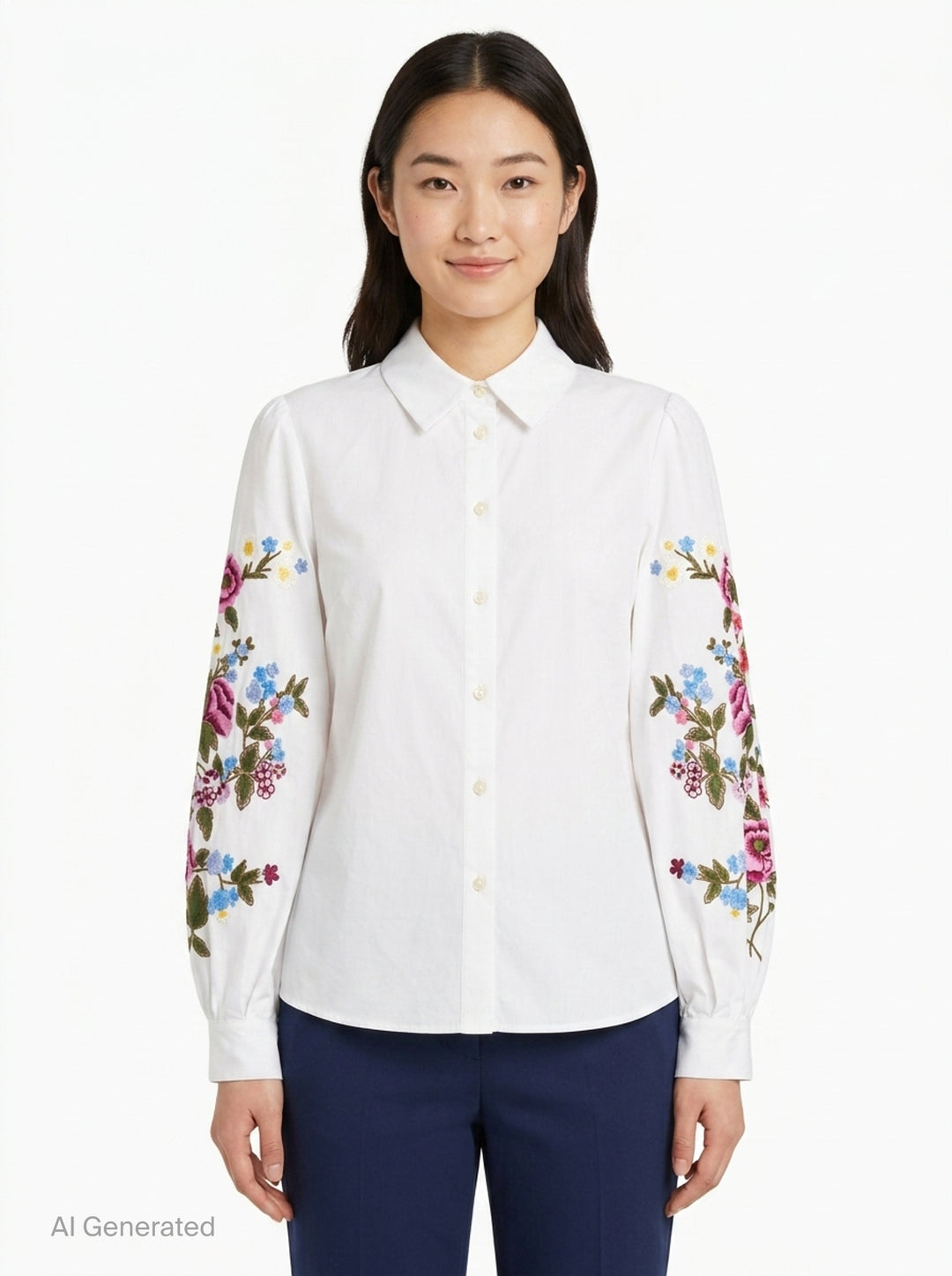 Floral Embroidered Puff Sleeve Shirt | Carolina Herrera | Club21 - front