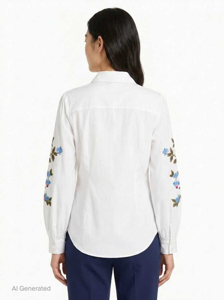 Floral Embroidered Puff Sleeve Shirt | Carolina Herrera | Club21 - back