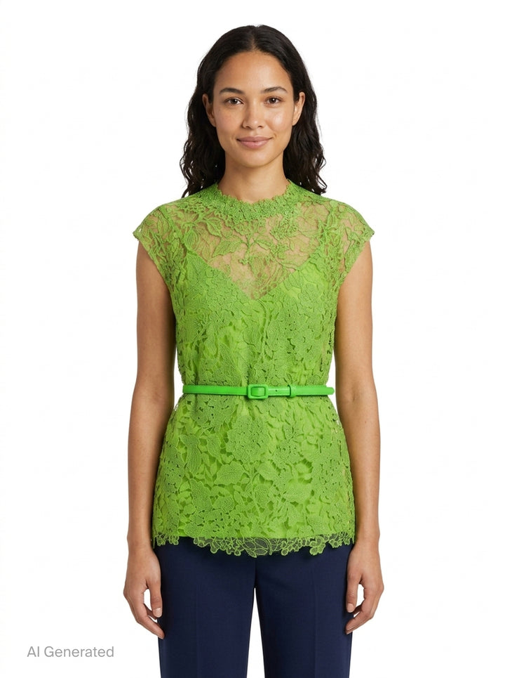 Lace Belted Crew Neck Top | Carolina Herrera | Club21 - front