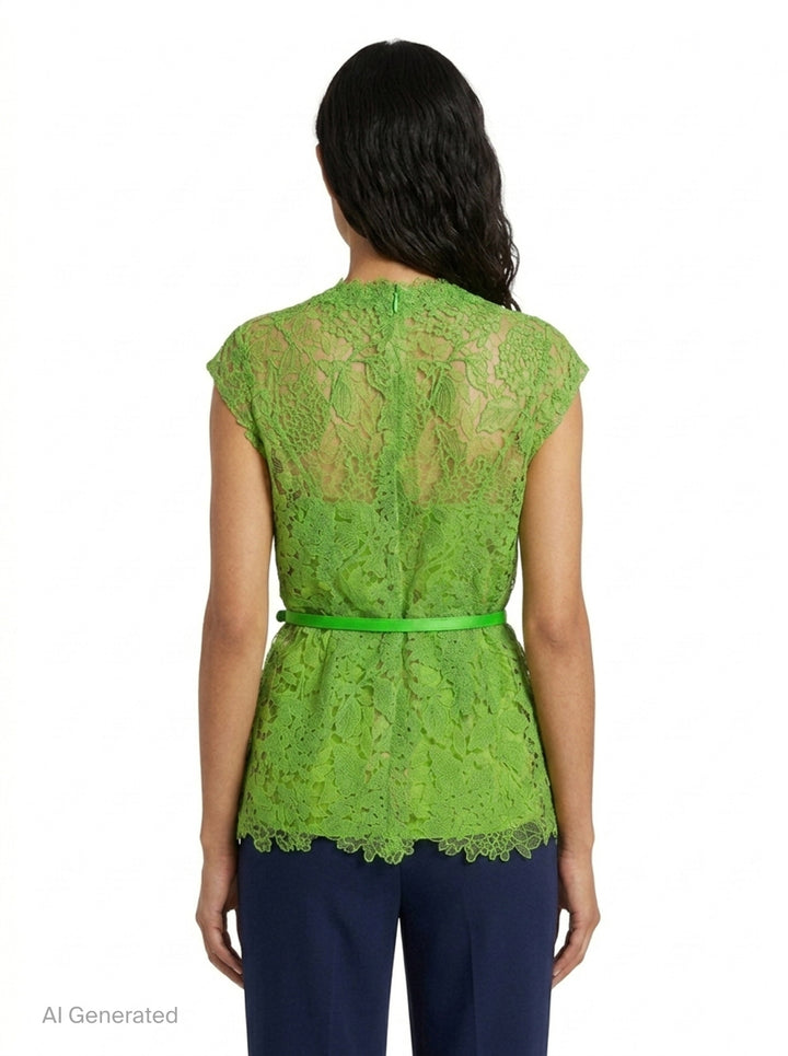 Lace Belted Crew Neck Top | Carolina Herrera | Club21 - back