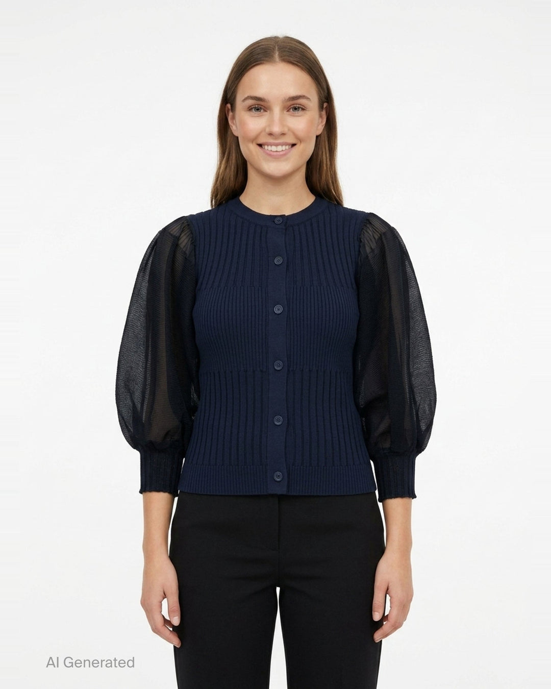 Fluted Lucent Puff Sleeve Cardigan | CFCL | Club21 - front