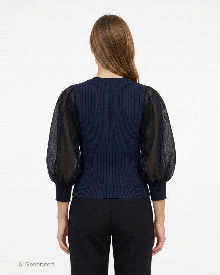 Fluted Lucent Puff Sleeve Cardigan | CFCL | Club21 - back