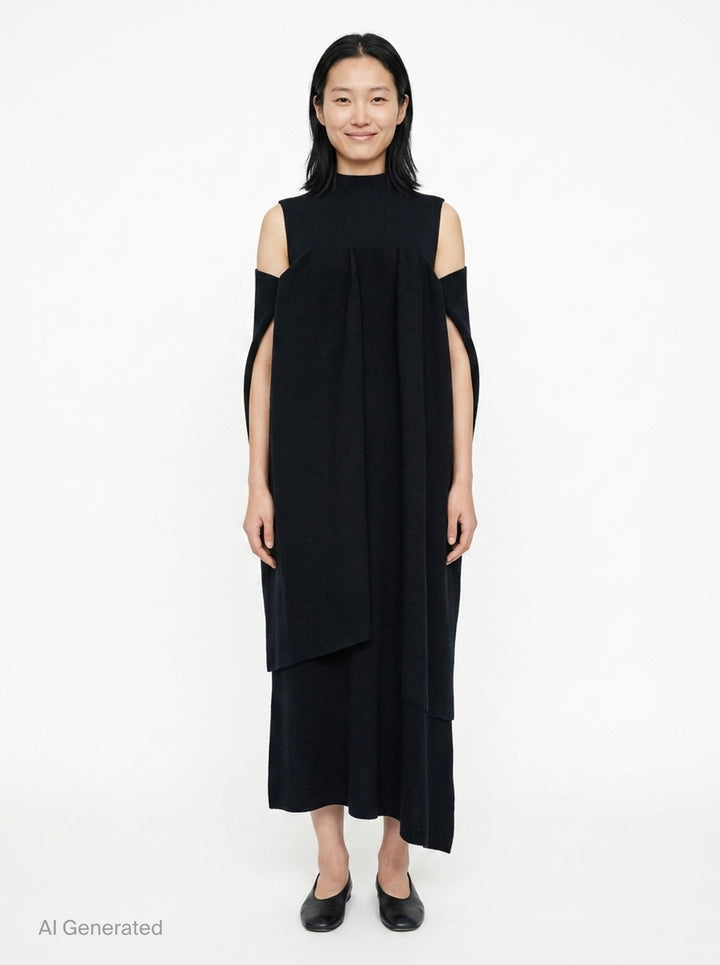 Pottery Crease Asymmetric Knit Dress | CFCL | Club21 - front