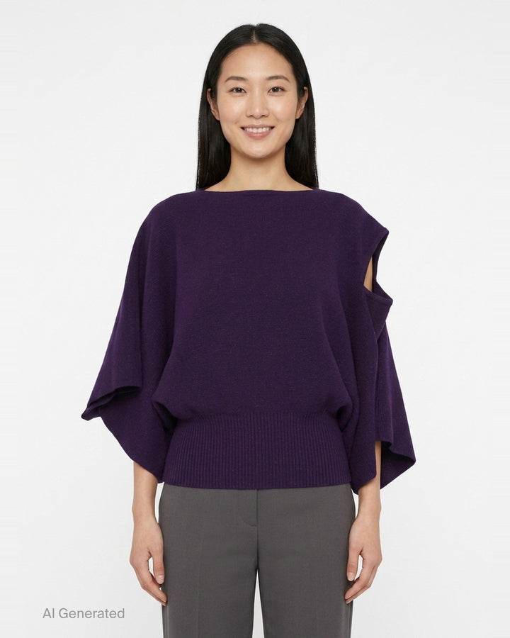 Pottery Crease Glitter Asymmetric Knit Top | CFCL | Club21 - front