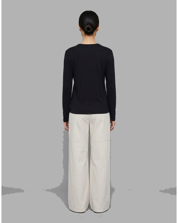 Black long sleeve cotton jersey Henley top with round neckline and five-button placket from Club21 Collection - back