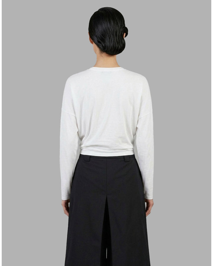 Club21 Collection Leni white long-sleeve cotton jersey top with drop shoulders and a knotted tie at the front hem - back