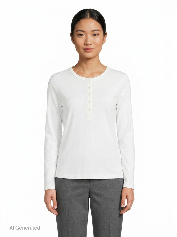 Long Sleeve Henley Knit Top | Club21 Collection | Club21 - front
