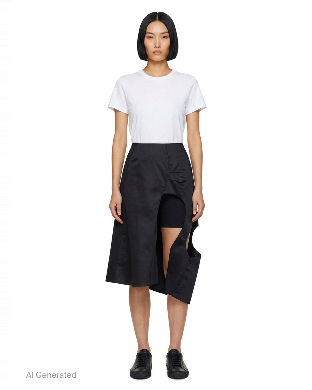 Comme des Garçons black asymmetric draped long skirt with cascading side panel and structured A-line silhouette - front