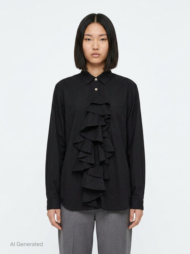 Long Sleeve Ruffle Front Shirt | Comme des Garçons BLACK | Club21 - front
