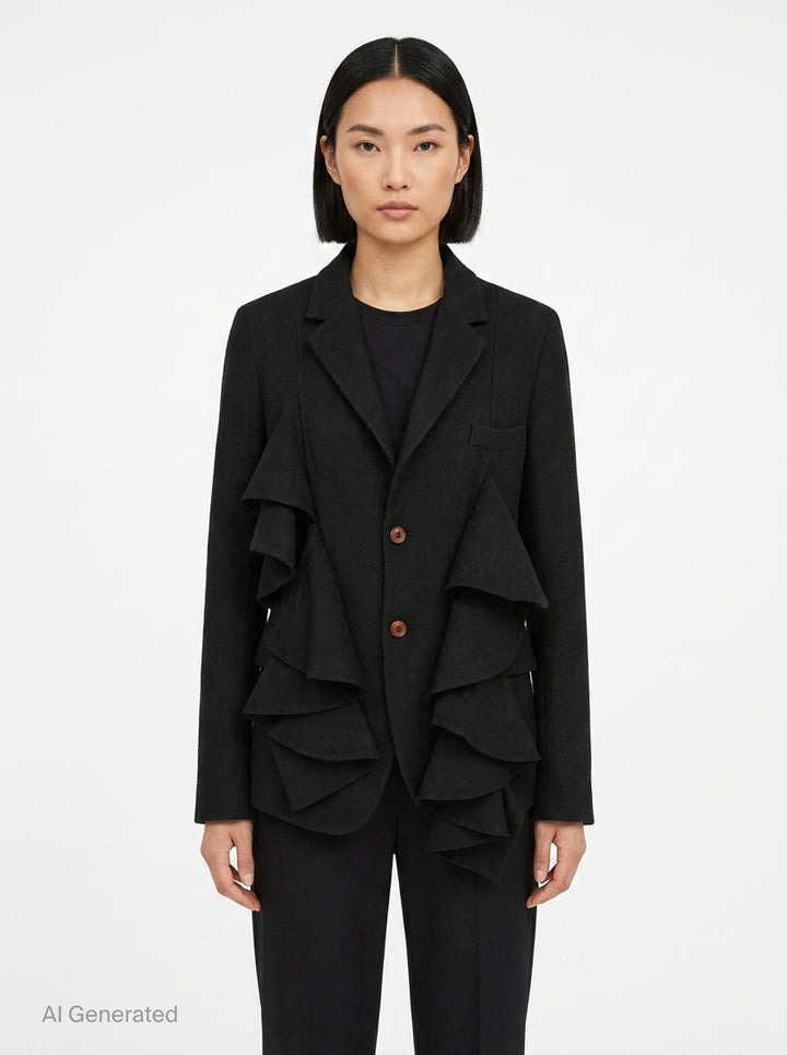 Ruffled Gabardine Blazer | Comme des Garçons BLACK | Club21 - front