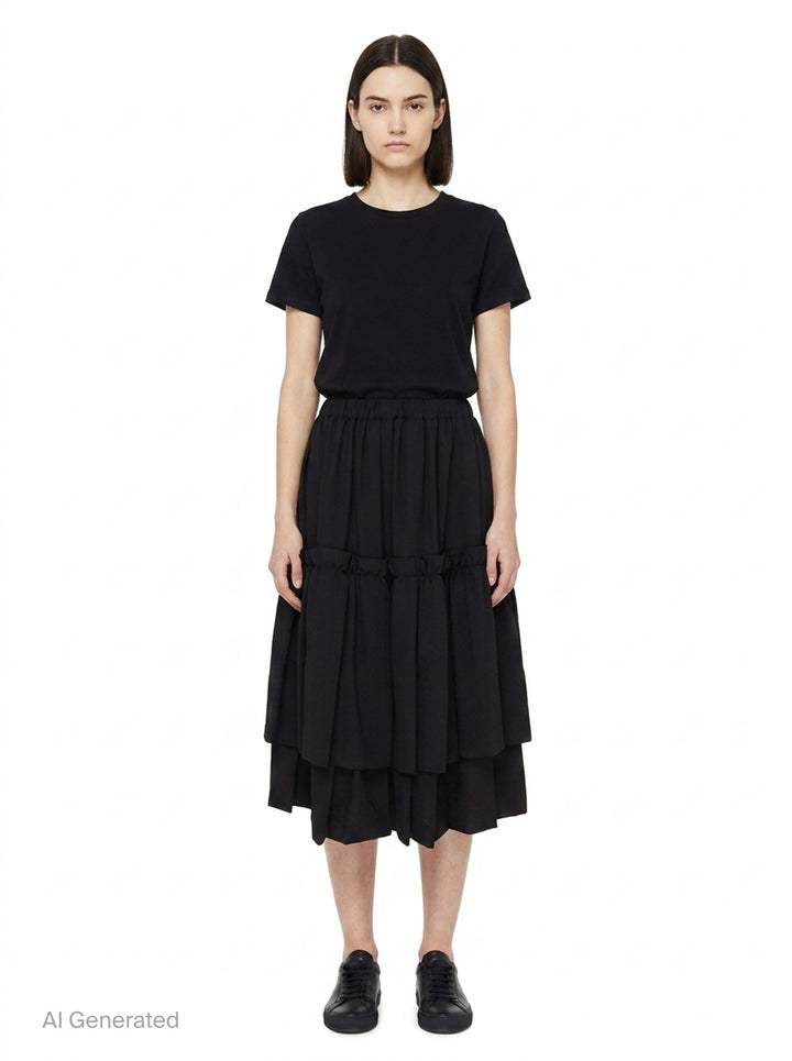 Tiered Ruffle Midi Skirt | Comme des Garçons Black | Club21 - front